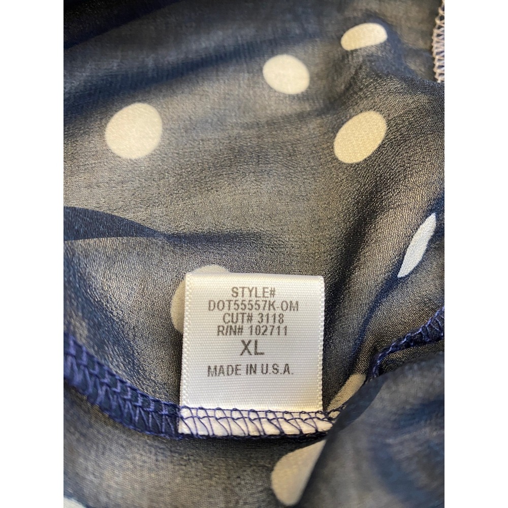 Olivia Moon Black and Navy Blue White Polka Dot Sheer Blouse XL - Picture 6 of 7